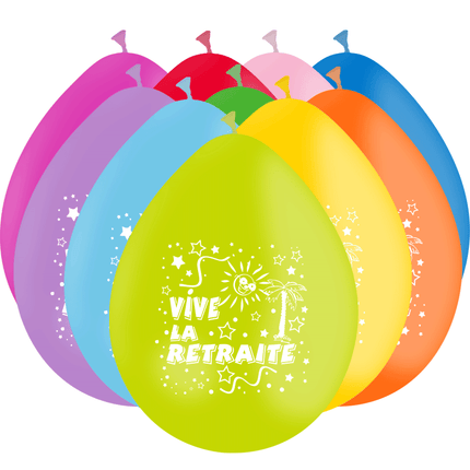 10 Ballons Latex HG95 Vive la Retraite Assortis (Air) - PMS