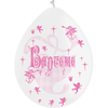 8 Ballons Latex HG95 Baptême Fille Blanc & Rose - PMS