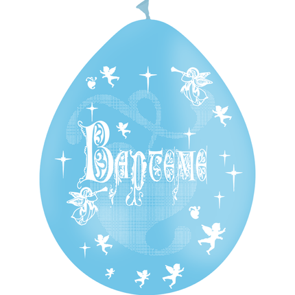 8 Ballons Latex HG95 Baptême Ciel - PMS
