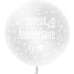 1 Ballon Latex 3' Joyeux Anniversaire Cristal Transparent Hélium - PMS