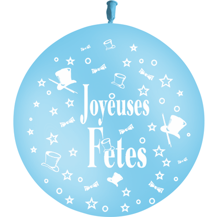 1 Ballon Latex HG3' Joyeuses Fêtes Métal Bleu - PMS