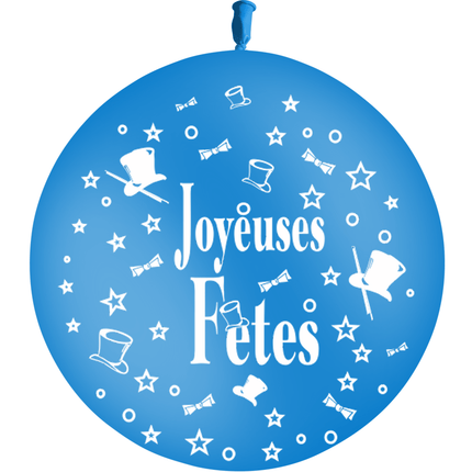 1 Ballon Latex HG3' Joyeuses Fêtes Bleu Roi - PMS