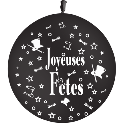1 Ballon Latex HG3' Joyeuses Fêtes Noir - PMS