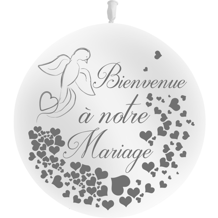 1 Ballon Latex 3' Bienvenue à Notre Mariage Blanc - PMS