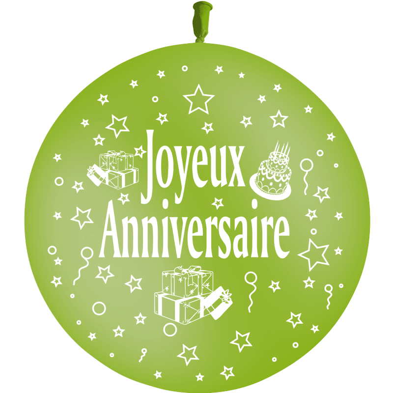 1 Ballon Latex 3' Joyeux Anniversaire Apple Green - PMS