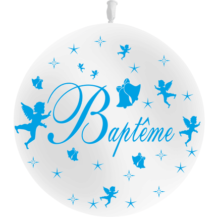 1 Ballon Latex Baptême Blanc & Ciel - PMS