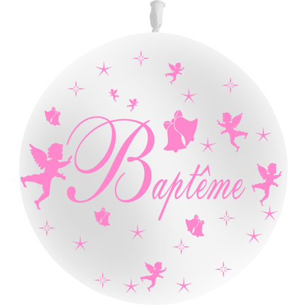 1 Ballon Latex Baptême Blanc & Rose - PMS