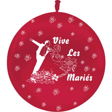1 Ballon Latex 3' Vive les Mariés Couple Cristal Bordeaux - PMS