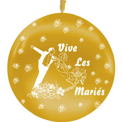 Ballon Latex 3' Vive les Mariés Couple Métal Or - PMS
