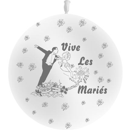 1 Ballon Latex 3' Vive les Mariés Couple Blanc - PMS