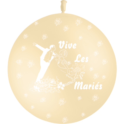 1 Ballon Latex 3' Vive les Mariés Couple Ivoire - PMS