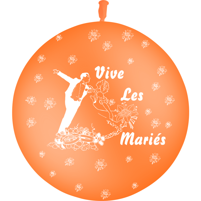 1 Ballon Latex 3' Vive les Mariés Couple Orange - PMS
