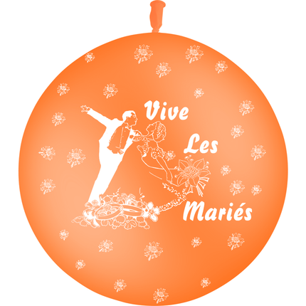 1 Ballon Latex 3' Vive les Mariés Couple Orange - PMS