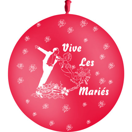 1 Ballon Latex 3' Vive les Mariés Couple Rouge - PMS