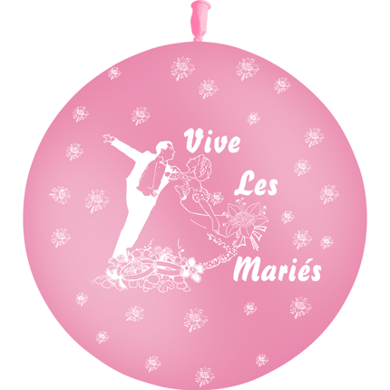 1 Ballon Latex 3' Vive les Mariés Couple Rose - PMS