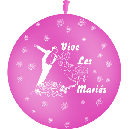 1 Ballon Latex 3' Vive les Mariés Couple Fuchsia - PMS