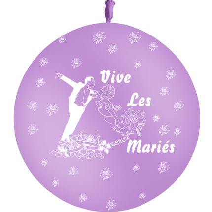 1 Ballon Latex 3' Vive les Mariés Couple Lavande - PMS