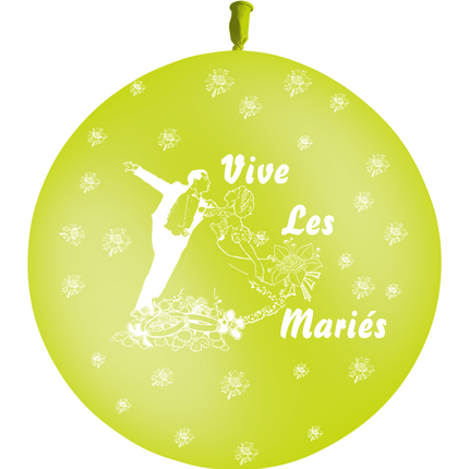 1 Ballon Latex 3' Vive les Mariés Couple Limette - PMS