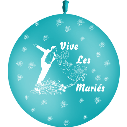 1 Ballon Latex 3' Vive les Mariés Couple Turquoise - PMS