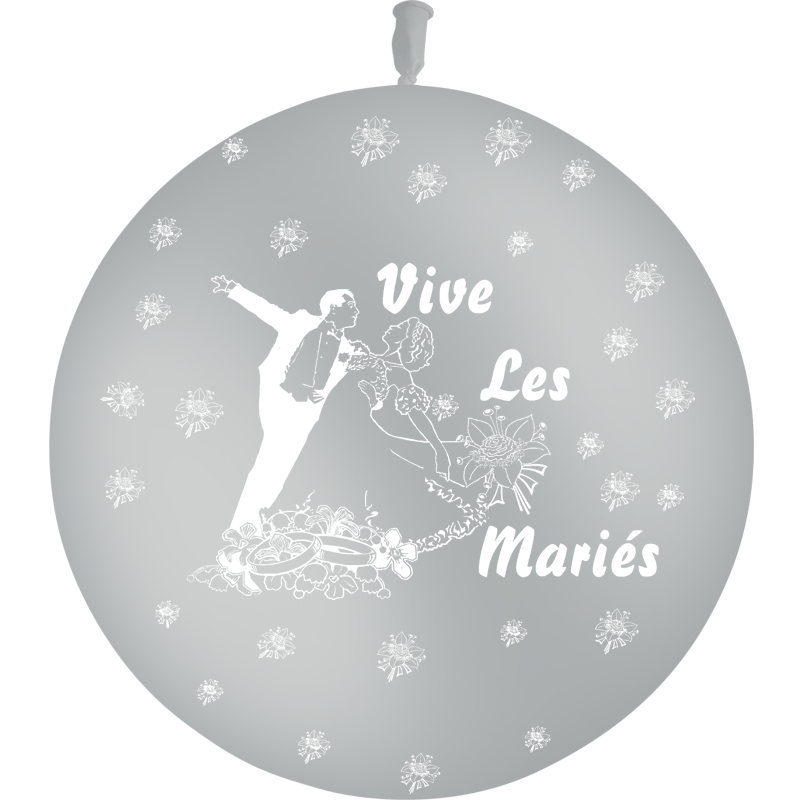 1 Ballon Latex 3' Vive les Mariés Couple Gris - PMS