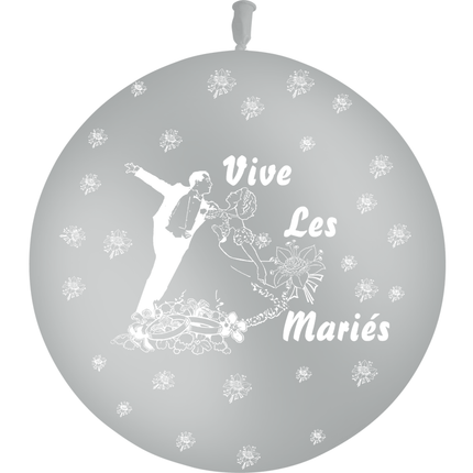 1 Ballon Latex 3' Vive les Mariés Couple Gris - PMS