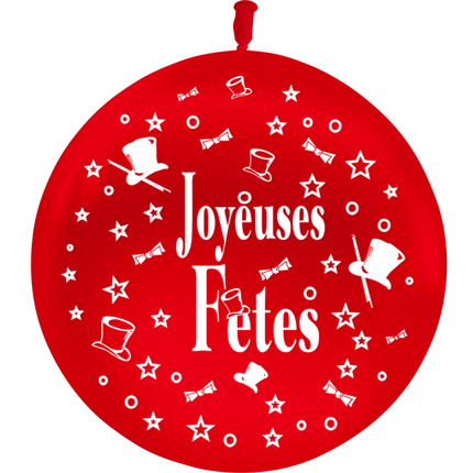 1 Ballon Latex HG3' Joyeuses Fêtes Métal Rouge - PMS