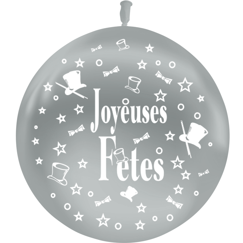 1 Ballon Latex HG3' Joyeuses Fêtes Métal Argent - PMS