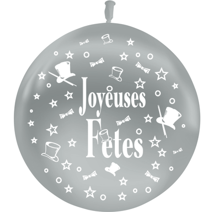 1 Ballon Latex HG3' Joyeuses Fêtes Métal Argent - PMS