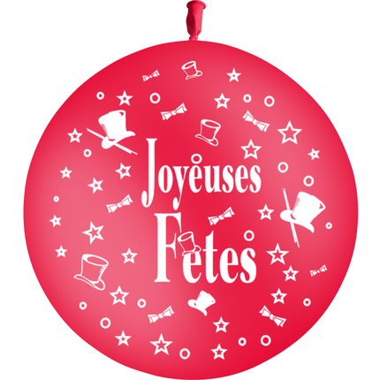 1 Ballon Latex HG3' Joyeuses Fêtes Rouge - PMS