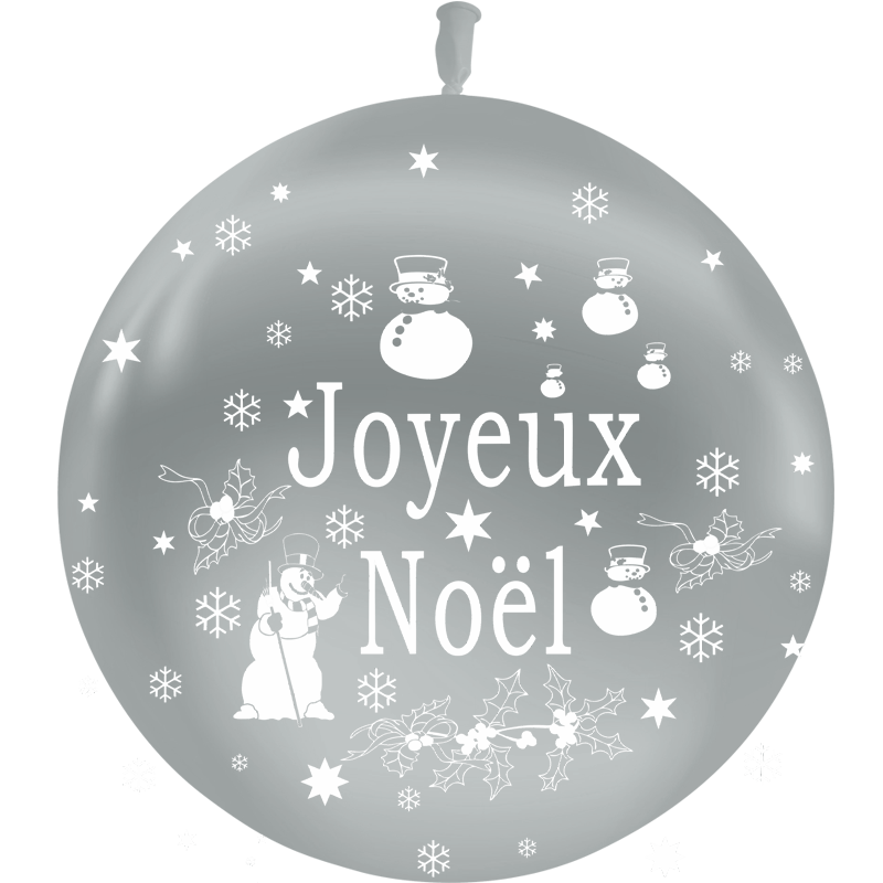 1 Ballon Latex HG3' Joyeux Noël Métal Argent - PMS