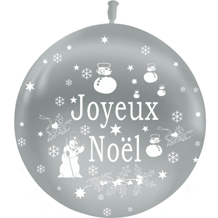 1 Ballon Latex HG3' Joyeux Noël Métal Argent - PMS