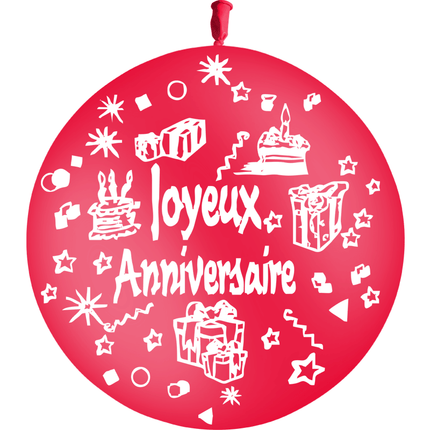 1 Ballon Latex 3' Anniversaire Confetti Rouge - PMS