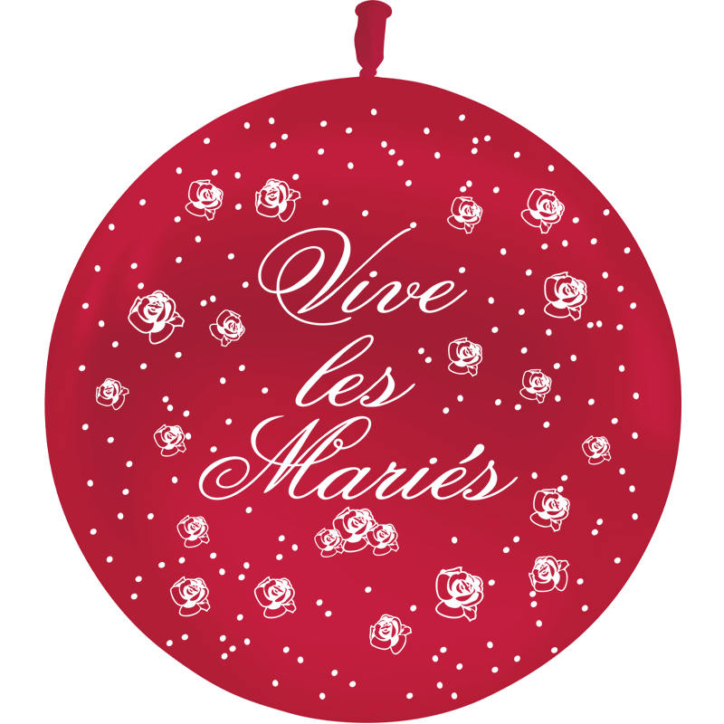 1 Ballon Latex 3' Vive les Mariés Fleurs Cristal Bordeaux - PMS