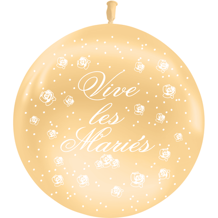 Ballon Latex 3' Vive les Mariés Fleurs Métal Ivoire - PMS