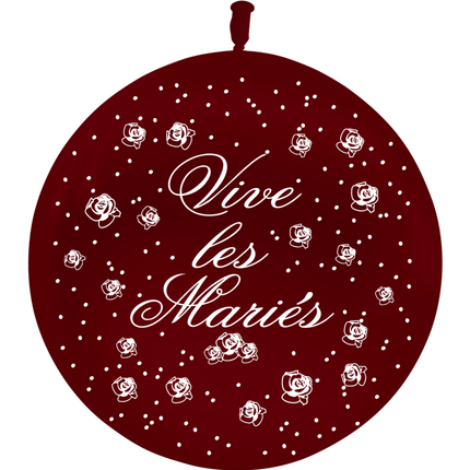 Ballon Latex 3' Vive les Mariés Fleurs Métal Bordeaux - PMS