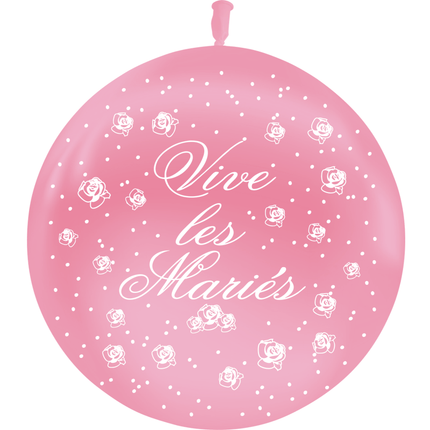 Ballon Latex 3' Vive les Mariés Fleurs Métal Rose - PMS