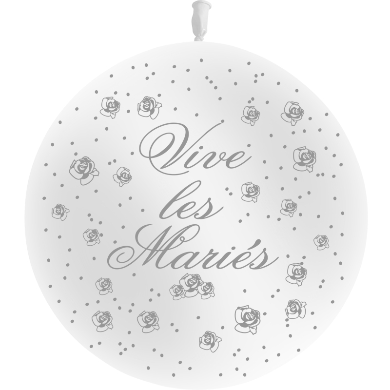 1 Ballon Latex 3' Vive les Mariés Fleurs Blanc - PMS