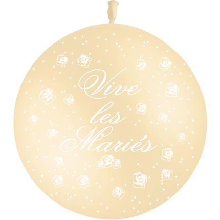 1 Ballon Latex 3' Vive les Mariés Fleurs Ivoire - PMS