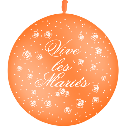 1 Ballon Latex 3' Vive les Mariés Fleurs Orange - PMS