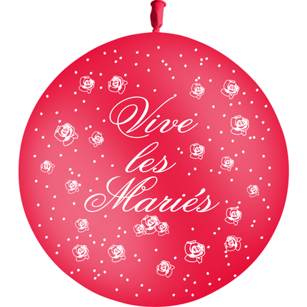 1 Ballon Latex 3' Vive les Mariés Fleurs Rouge - PMS