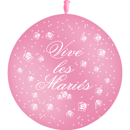 1 Ballon Latex 3' Vive les Mariés Fleurs Rose - PMS