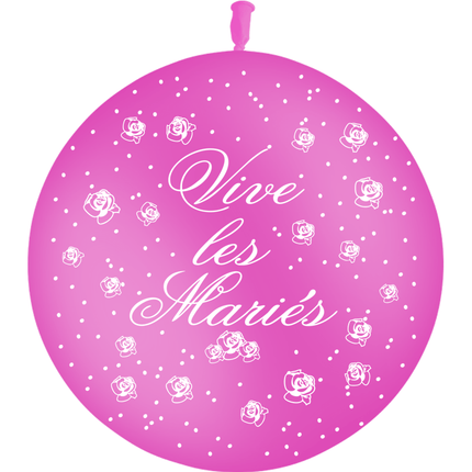 1 Ballon Latex 3' Vive les Mariés Fleurs Fuchsia - PMS