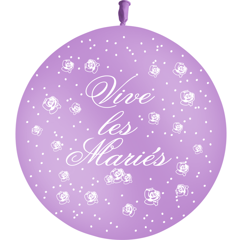 1 Ballon Latex 3' Vive les Mariés Fleurs Lavande - PMS