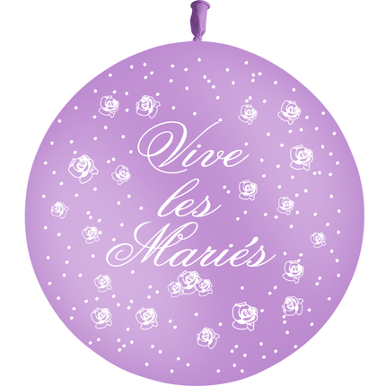 1 Ballon Latex 3' Vive les Mariés Fleurs Lavande - PMS