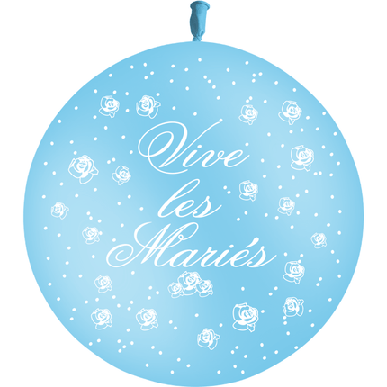 1 Ballon Latex 3' Vive les Mariés Fleurs Ciel - PMS