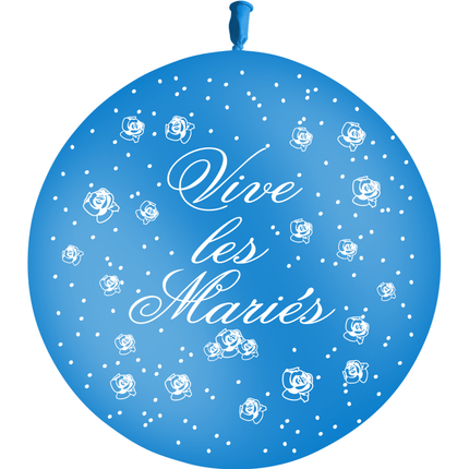 1 Ballon Latex 3' Vive les Mariés Fleurs Bleu Roi - PMS