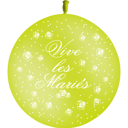 1 Ballon Latex 3' Vive les Mariés Fleurs Limette - PMS