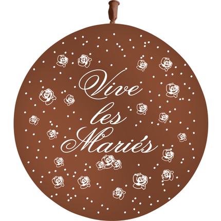 1 Ballon Latex 3' Vive les Mariés Fleurs Chocolat - PMS