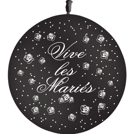 1 Ballon Latex 3' Vive les Mariés Fleurs Noir - PMS