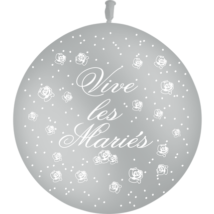 1 Ballon Latex 3' Vive les Mariés Fleurs Gris - PMS
